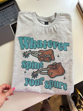 Load image into Gallery viewer, Spins Your Spurs TEE or CREWNECK
