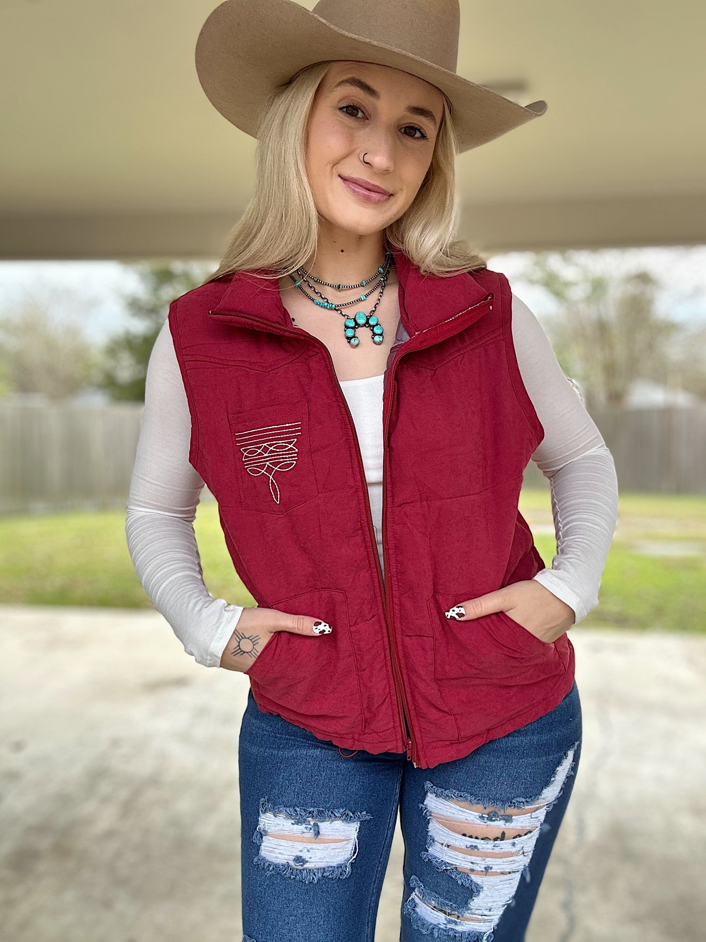 Maroon Boot Stitch Vest