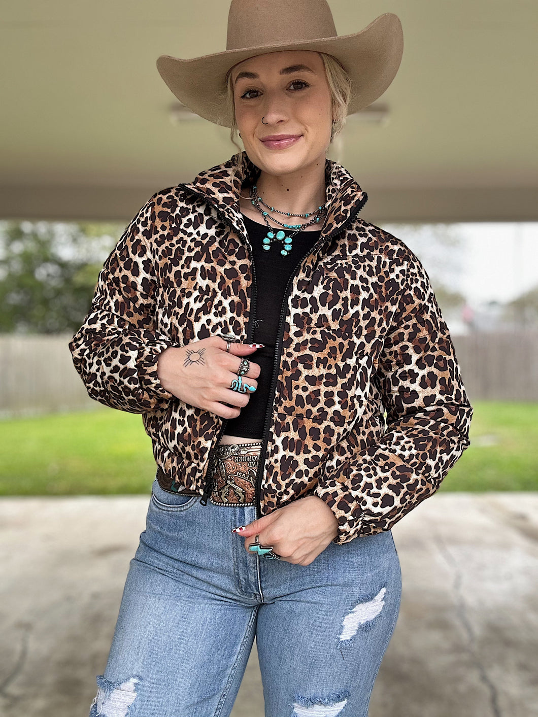 Leopard Cropped Puffer