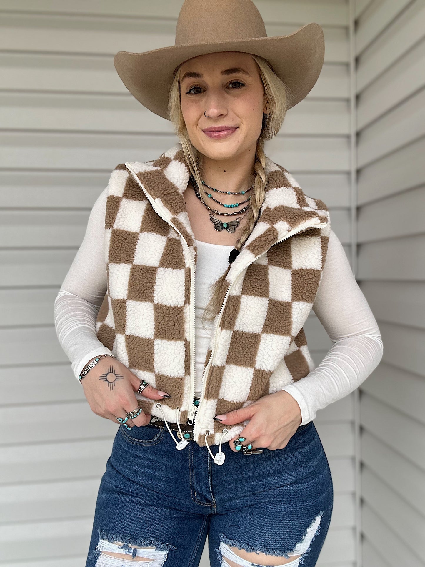 Checkered Sherpa Vest
