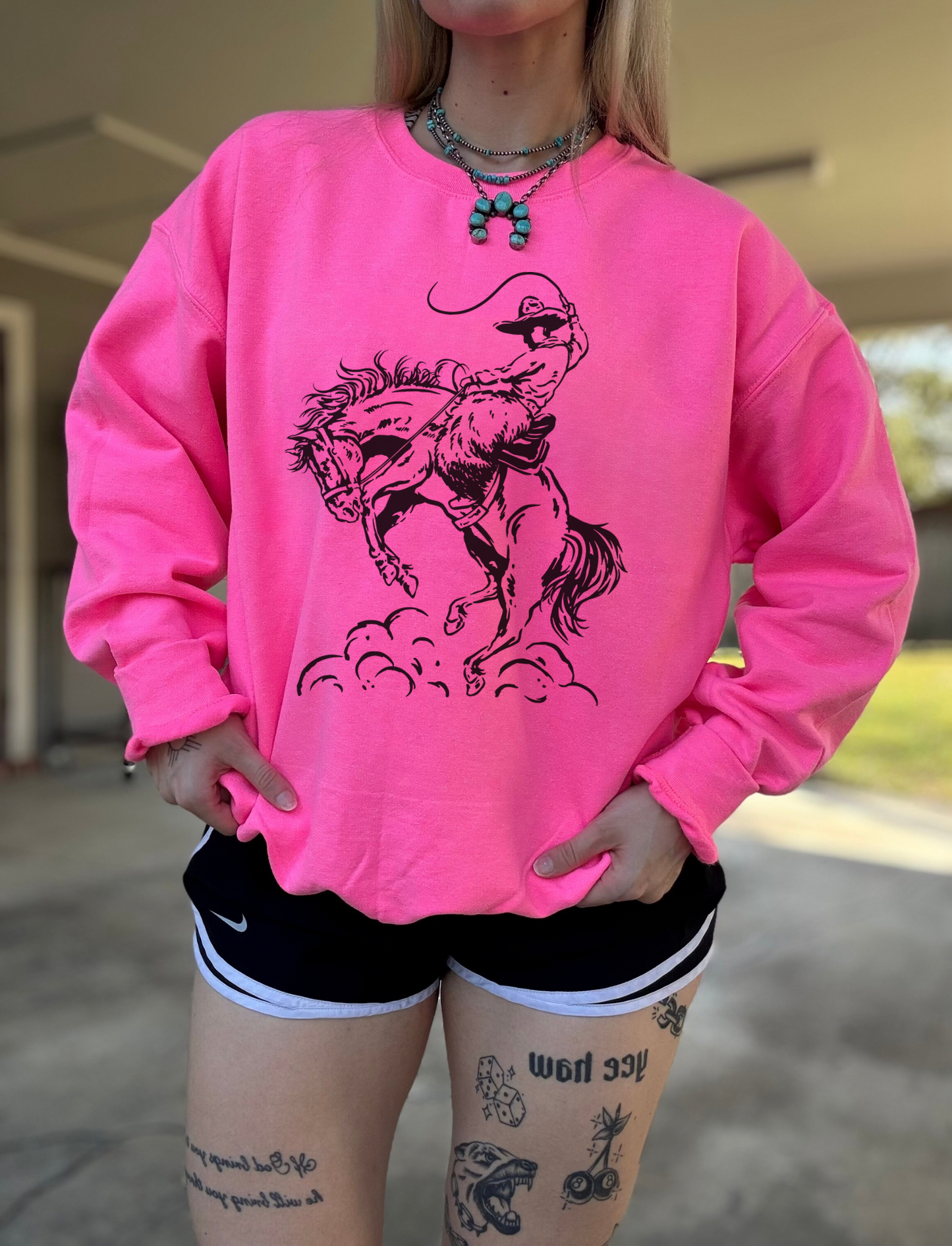Cowboy Doodle Crewneck (Hot Pink)