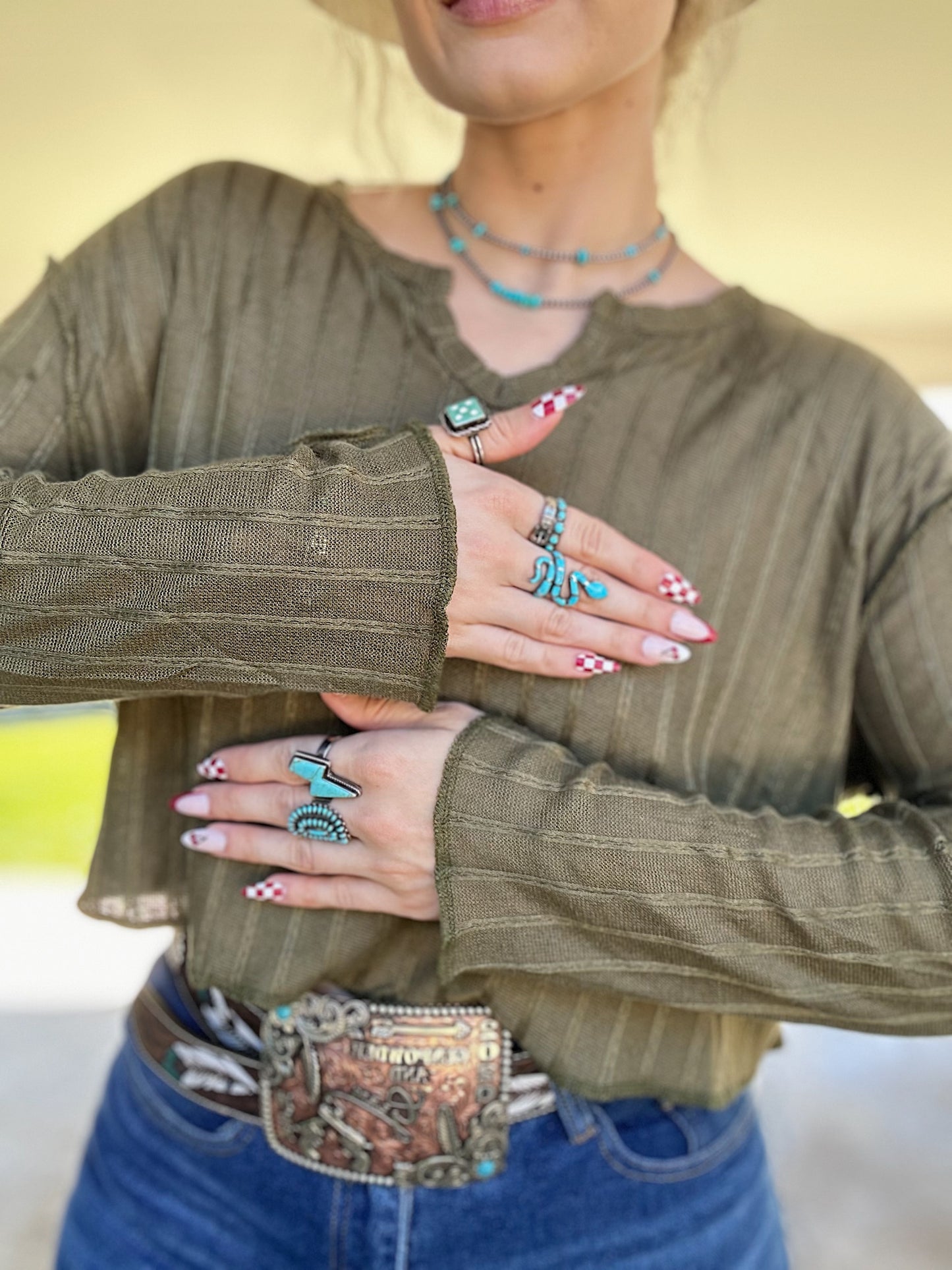 Olive Green Long Sleeve Crop