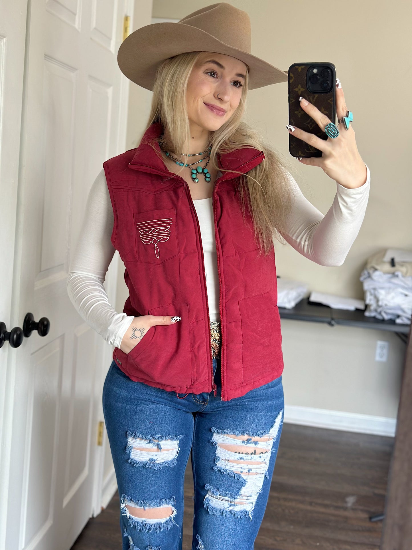 Maroon Boot Stitch Vest