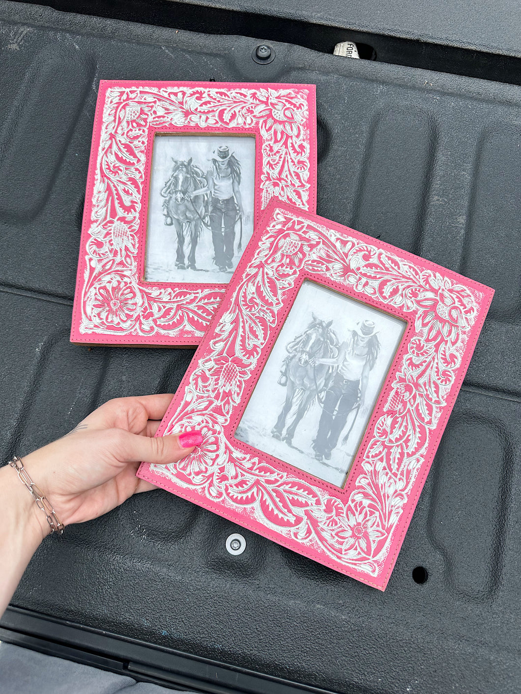 Pink Tooled Leather Picture Frame