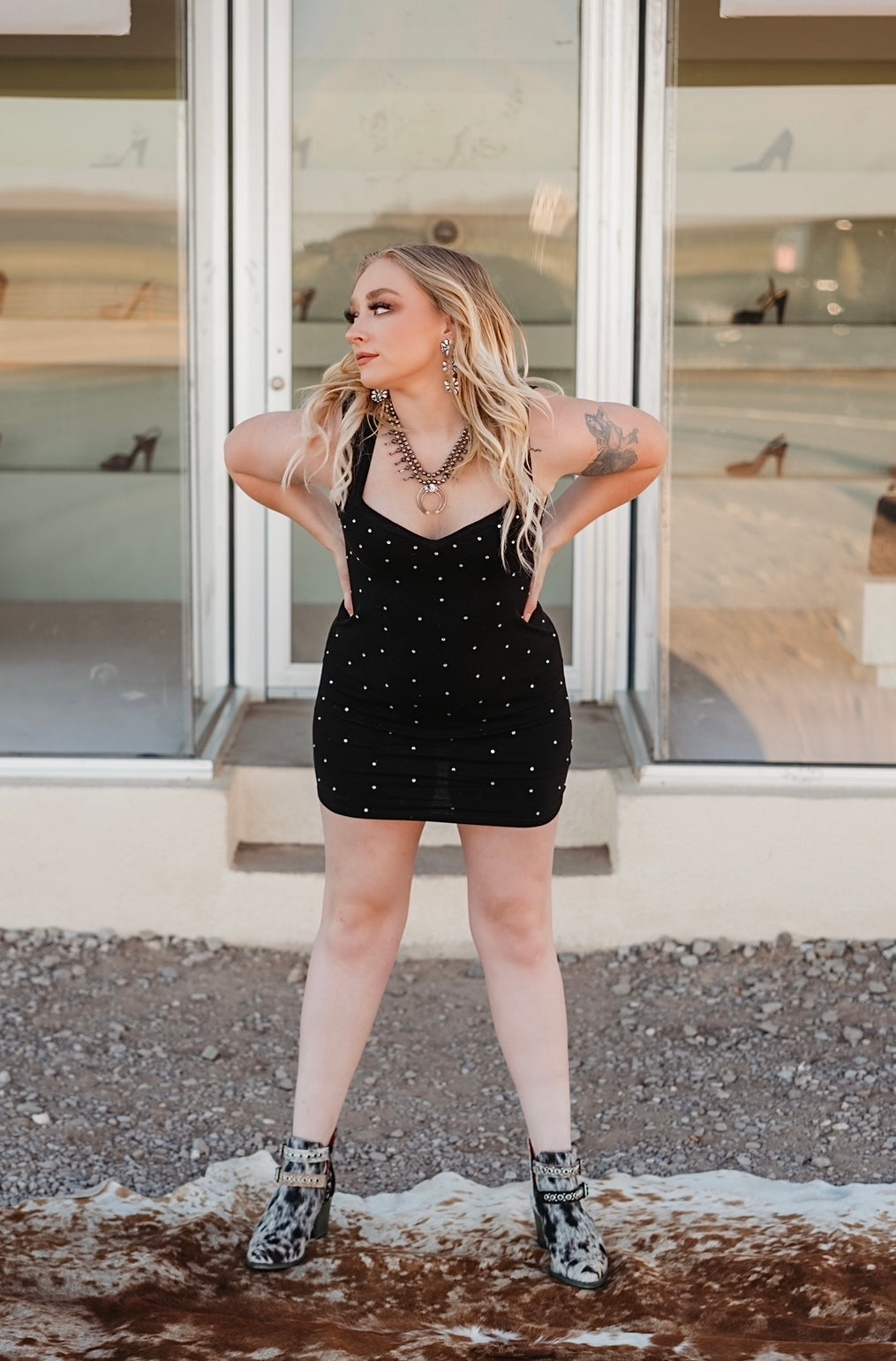Black Rhinestone Mini Dress