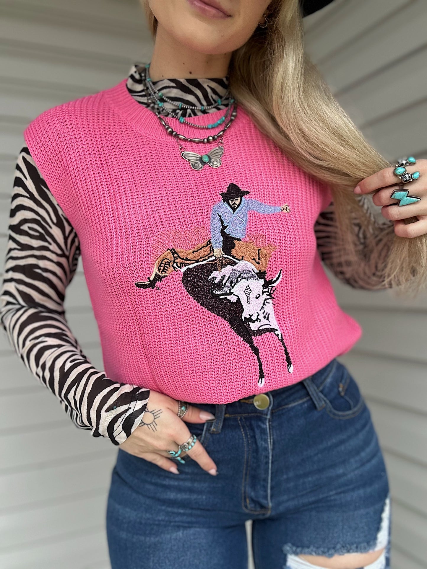 Hot Pink Cowboy Sleeveless Sweater