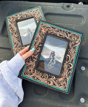 Load image into Gallery viewer, Turquoise Tooled Leather Picture Frame
