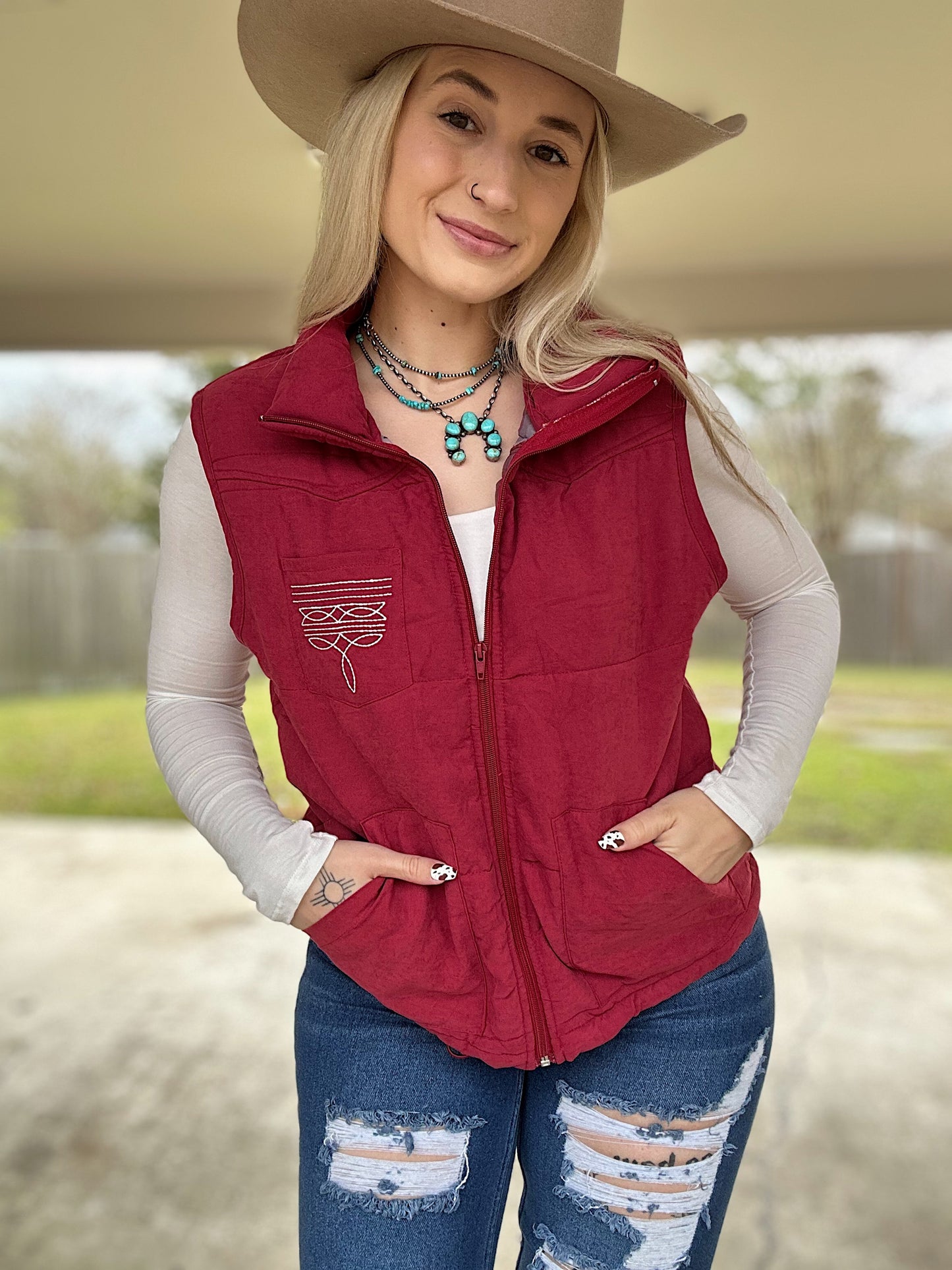 Maroon Boot Stitch Vest
