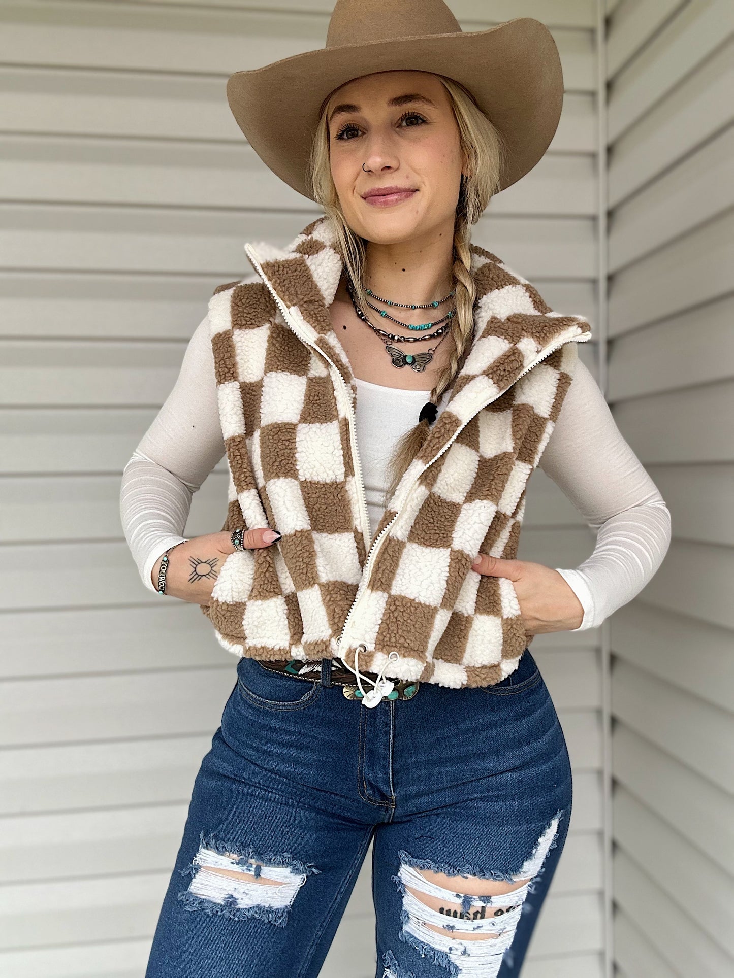 Checkered Sherpa Vest