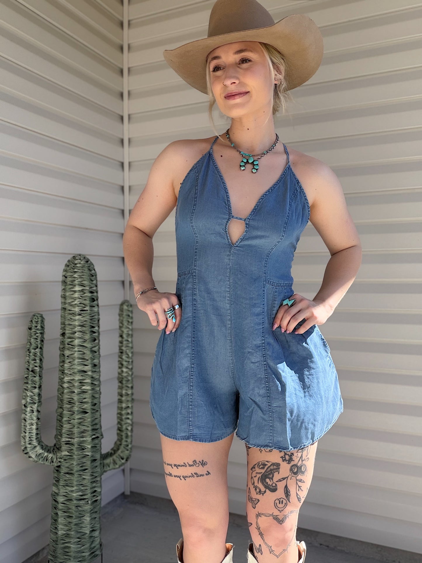 The Denim Romper (Open Back)