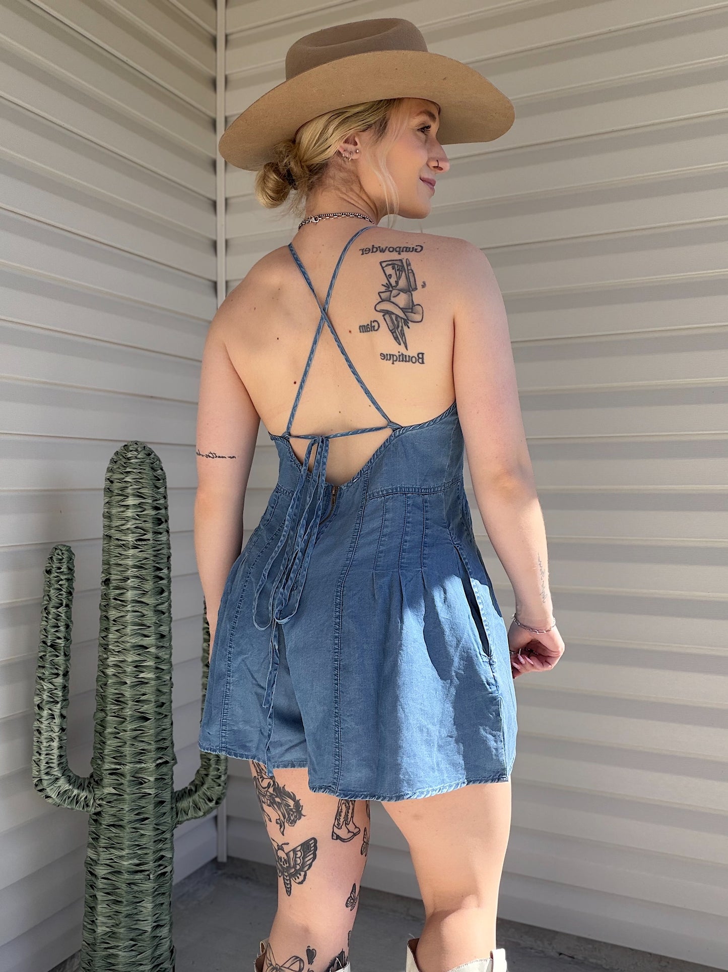 The Denim Romper (Open Back)