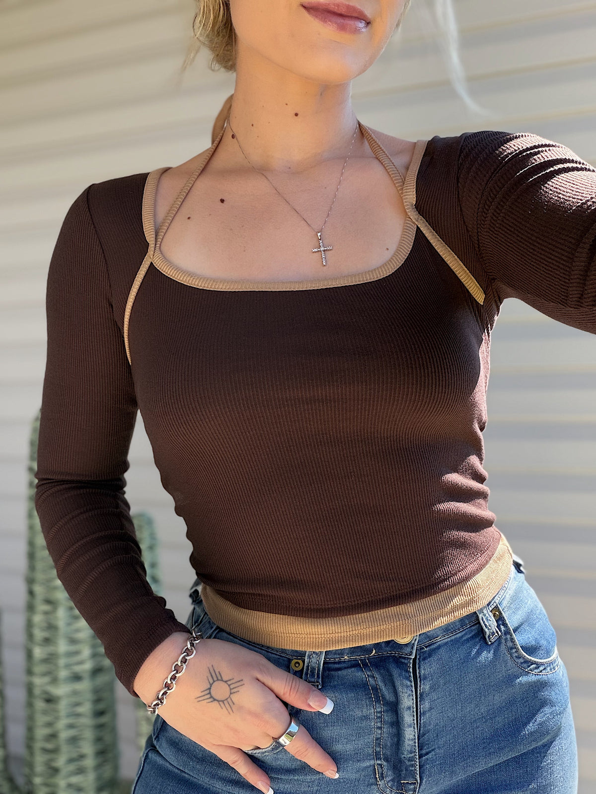 Two Tone Halter Top (Brown & Tan)