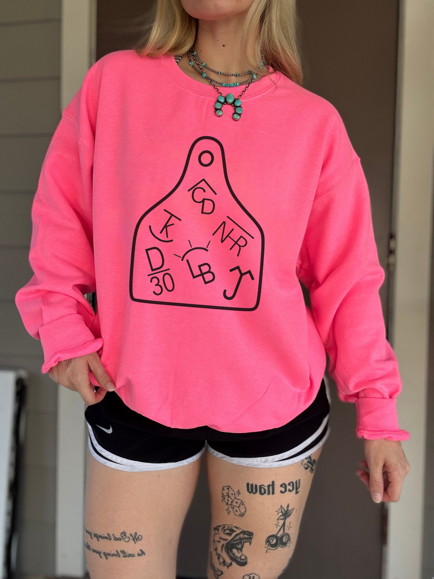 The Cattle Tag Crewneck (Hot Pink)