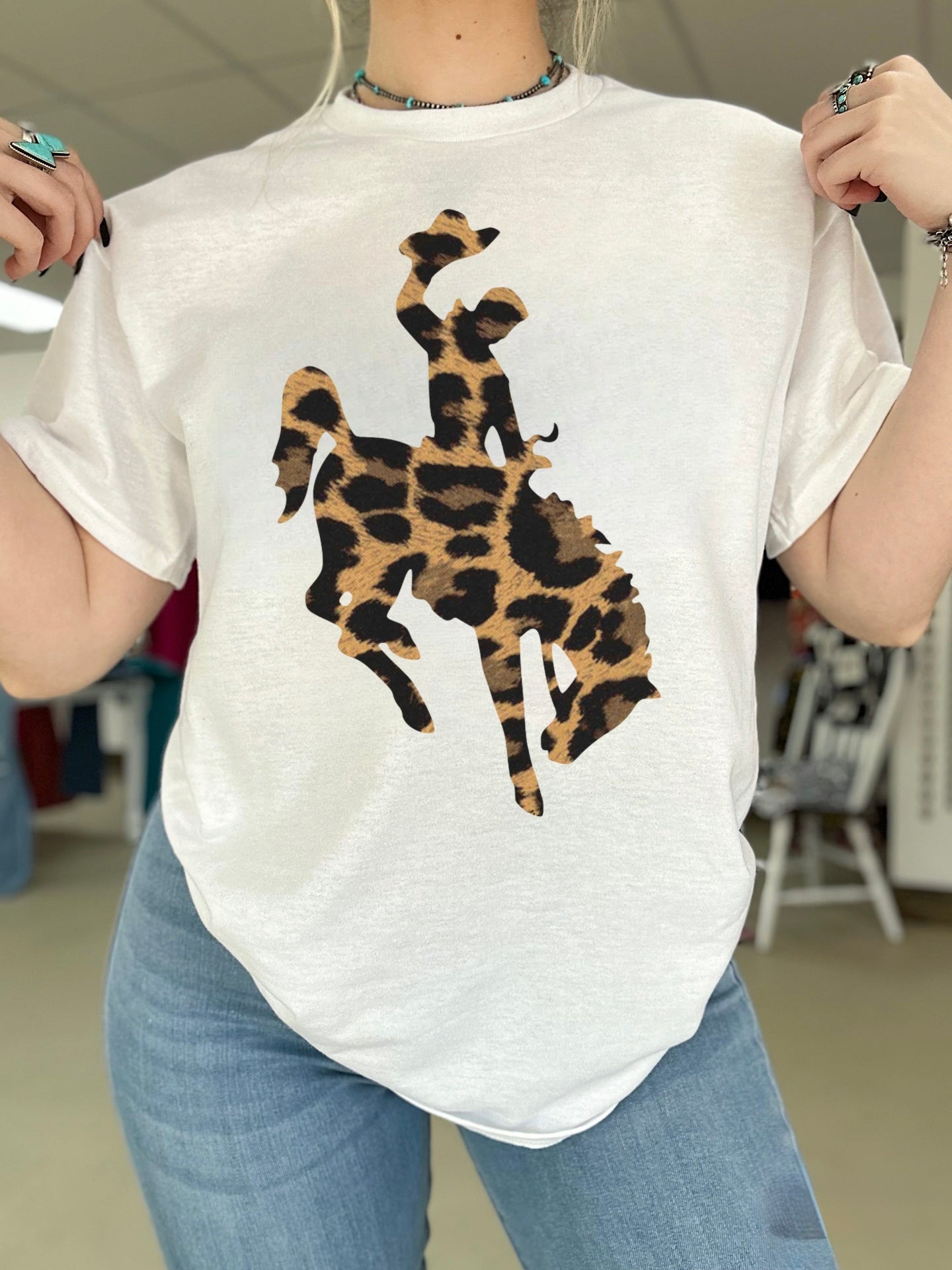 Leopard Cowboy TEE or CREWNECK