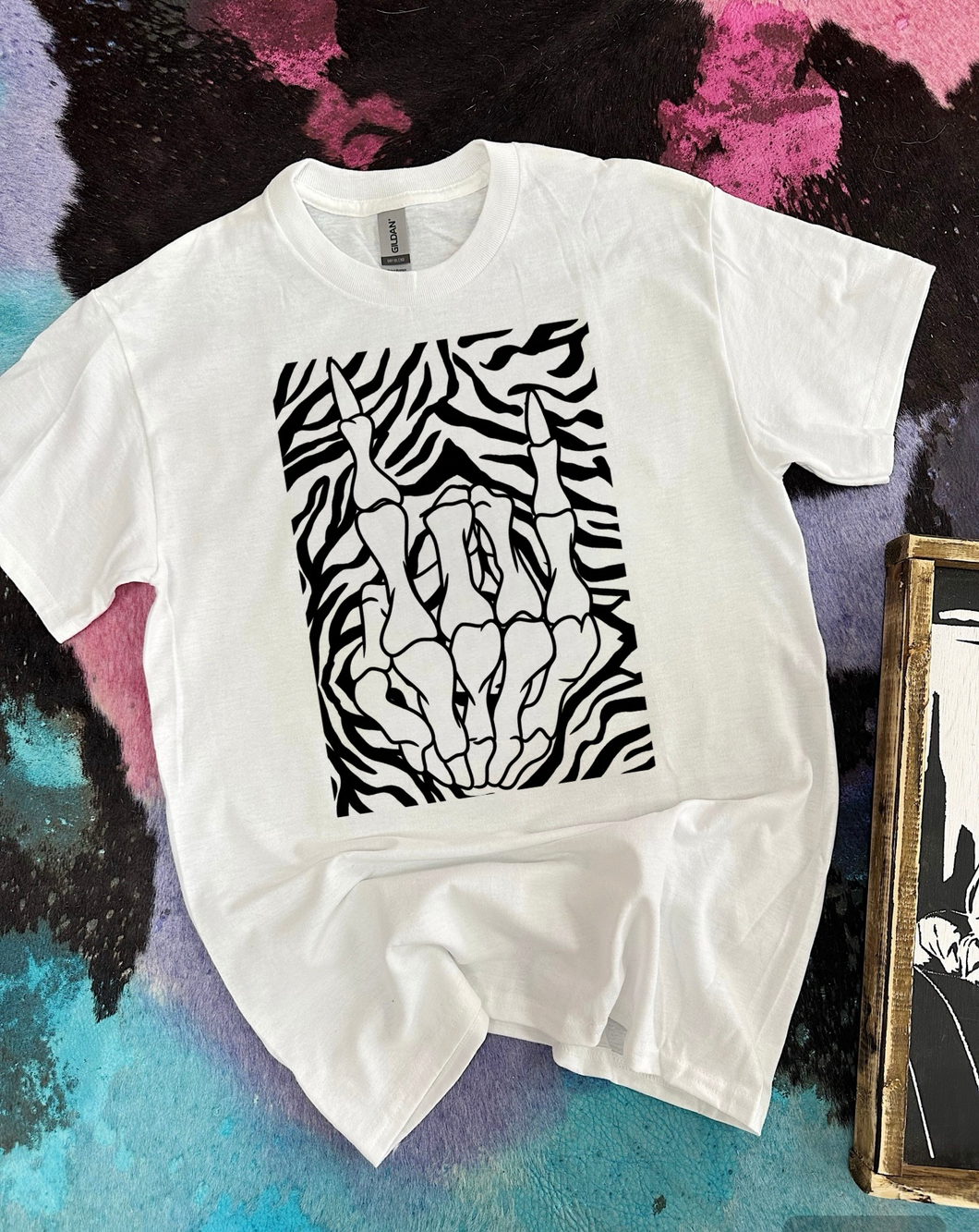 Zebra Skelly Hand TEE or CREWNECK
