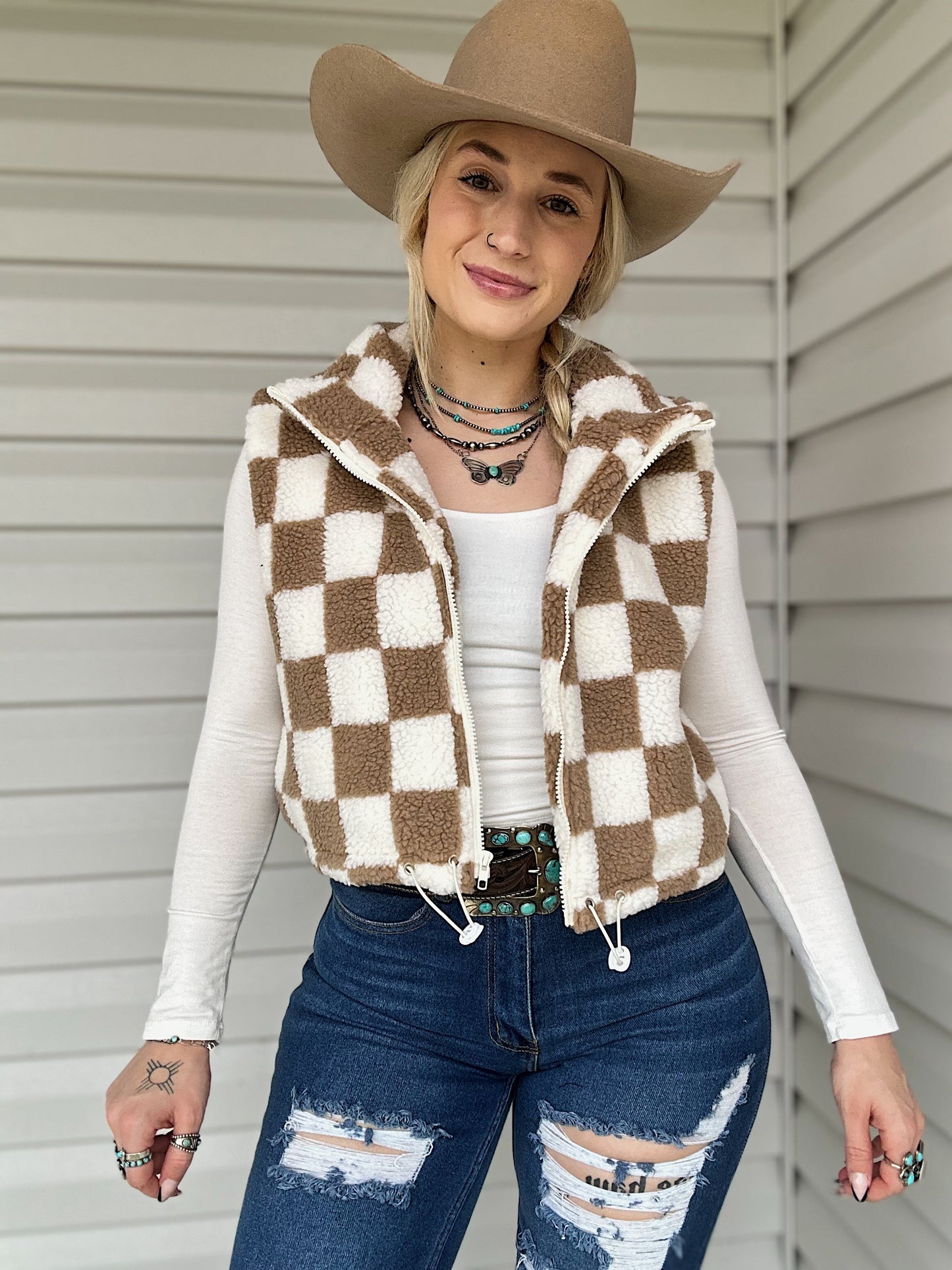 Checkered Sherpa Vest