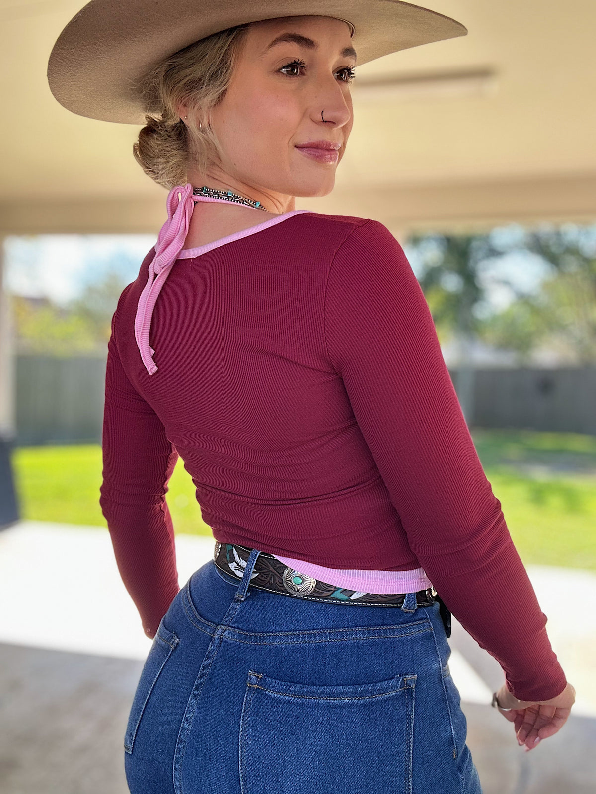 Two Tone Halter Long Sleeve