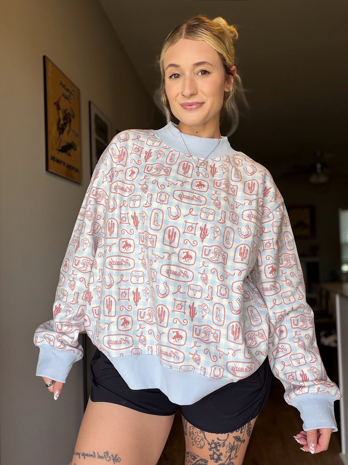 The Giddy Up Gingham Mock Neck Sweatshirt