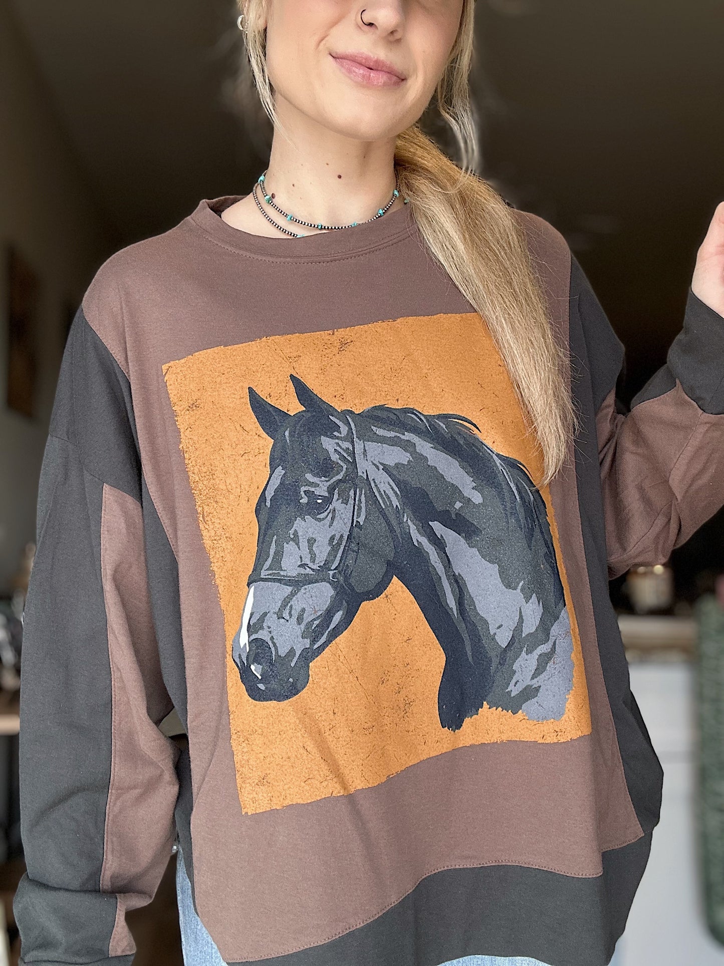 Color Block Horse Top